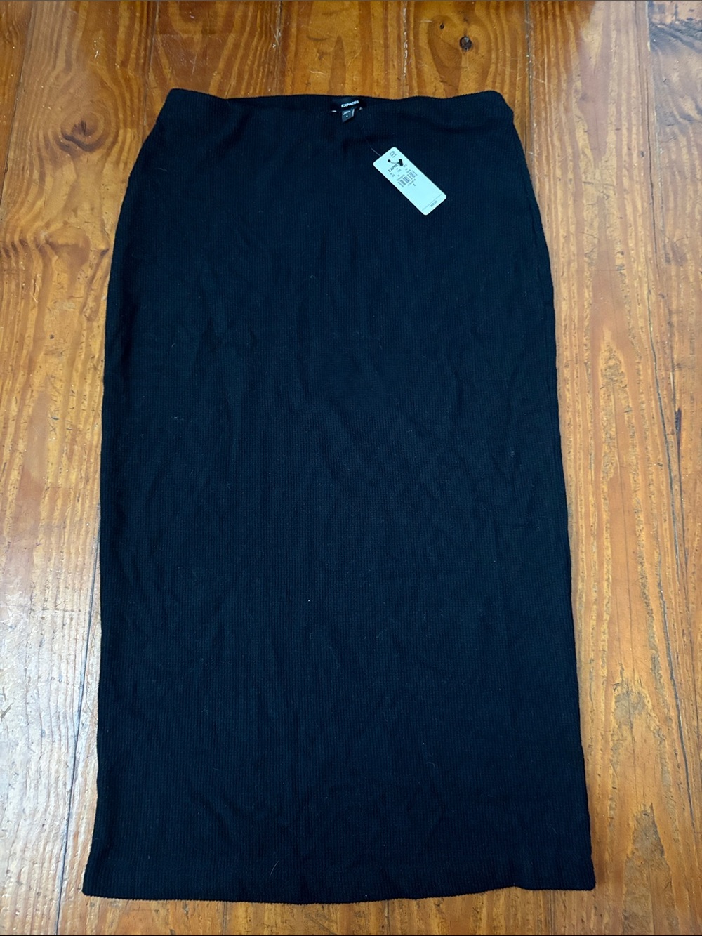 Express Black Ribbed Knit Pencil Midi Skirt
